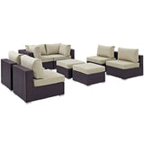Sienna 8 Piece Outdoor Patio Sectional Set in Espresso Beige
