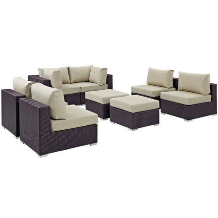 Convene 8 Piece Outdoor Patio Sectional Set in Espresso Beige