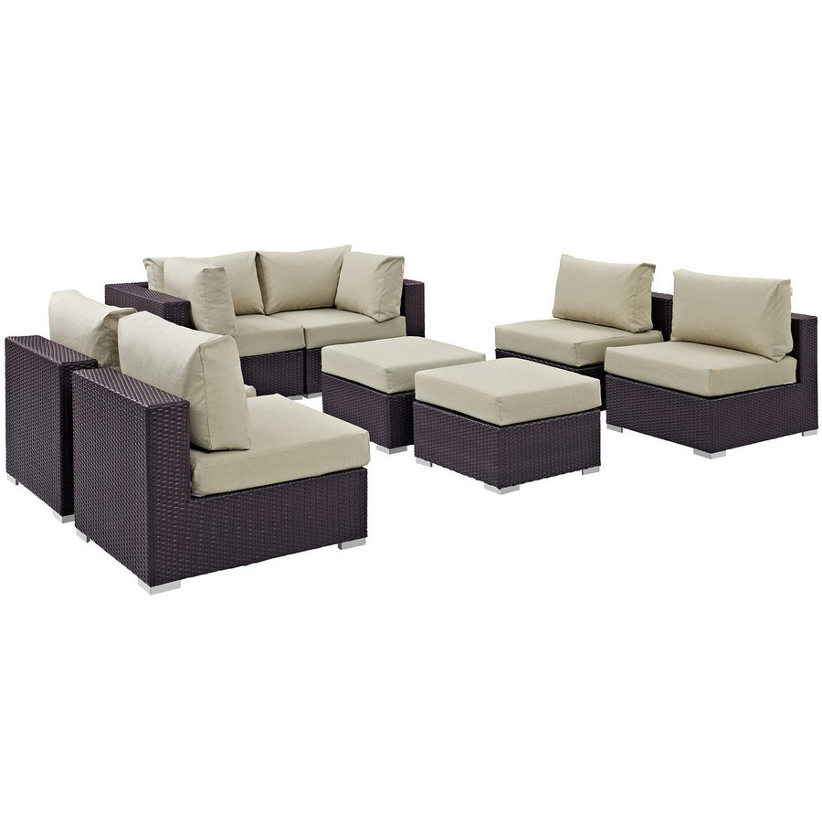 Sienna 8 Piece Outdoor Patio Sectional Set in Espresso Beige
