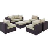 Sienna 8 Piece Outdoor Patio Sectional Set in Espresso Beige
