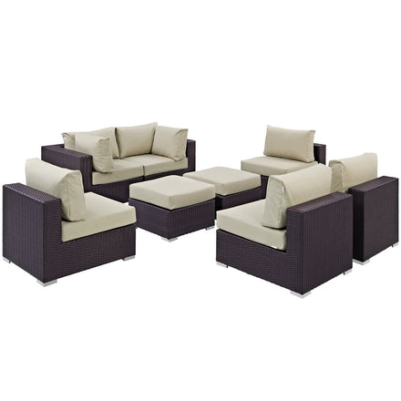 Convene 8 Piece Outdoor Patio Sectional Set in Espresso Beige