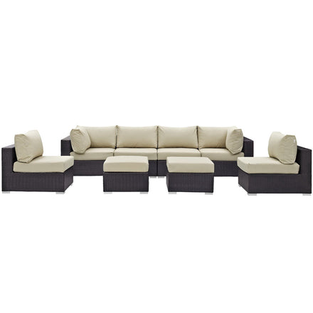 Convene 8 Piece Outdoor Patio Sectional Set in Espresso Beige