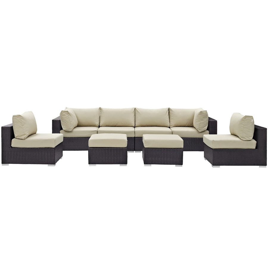 Sienna 8 Piece Outdoor Patio Sectional Set in Espresso Beige