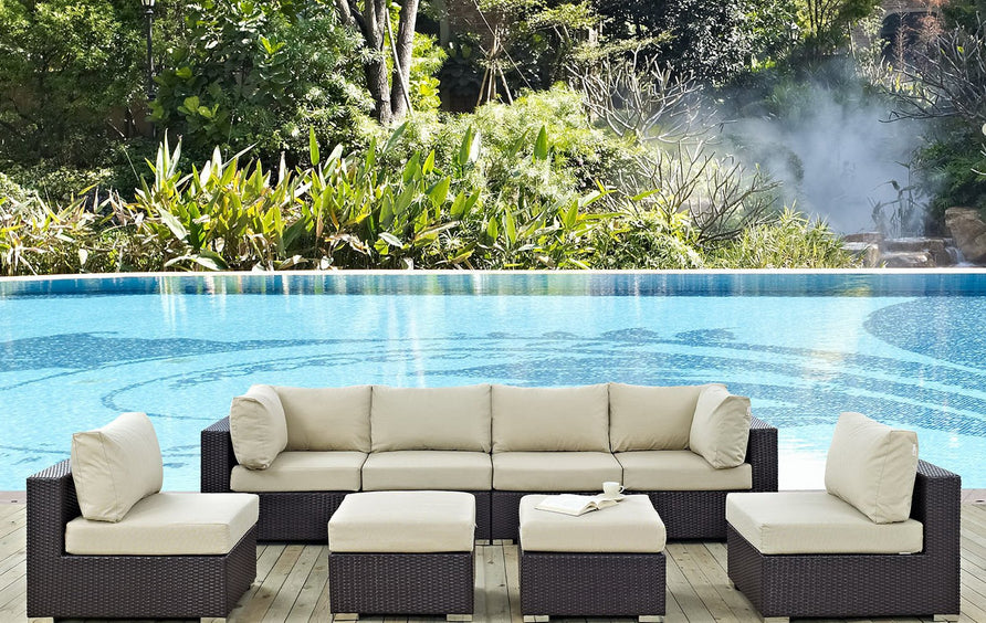 Sienna 8 Piece Outdoor Patio Sectional Set in Espresso Beige