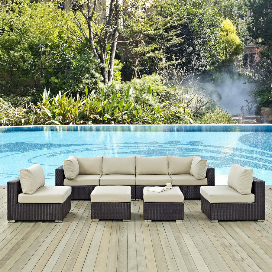 Sienna 8 Piece Outdoor Patio Sectional Set in Espresso Beige
