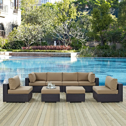 Convene 8 Piece Outdoor Patio Sectional Set in Espresso Mocha