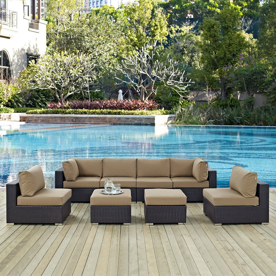 Sienna 8 Piece Outdoor Patio Sectional Set in Espresso Mocha