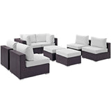Sienna 8 Piece Outdoor Patio Sectional Set in Espresso White