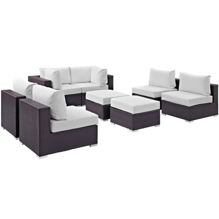 Convene 8 Piece Outdoor Patio Sectional Set in Espresso White