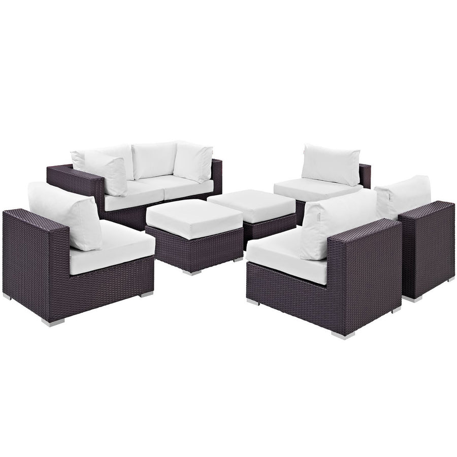 Sienna 8 Piece Outdoor Patio Sectional Set in Espresso White