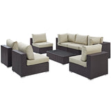Sienna 8 Piece Outdoor Patio Sectional Set in Espresso Beige