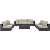 Sienna 8 Piece Outdoor Patio Sectional Set in Espresso Beige