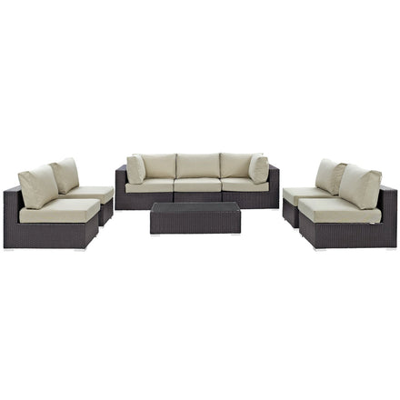 Convene 8 Piece Outdoor Patio Sectional Set in Espresso Beige