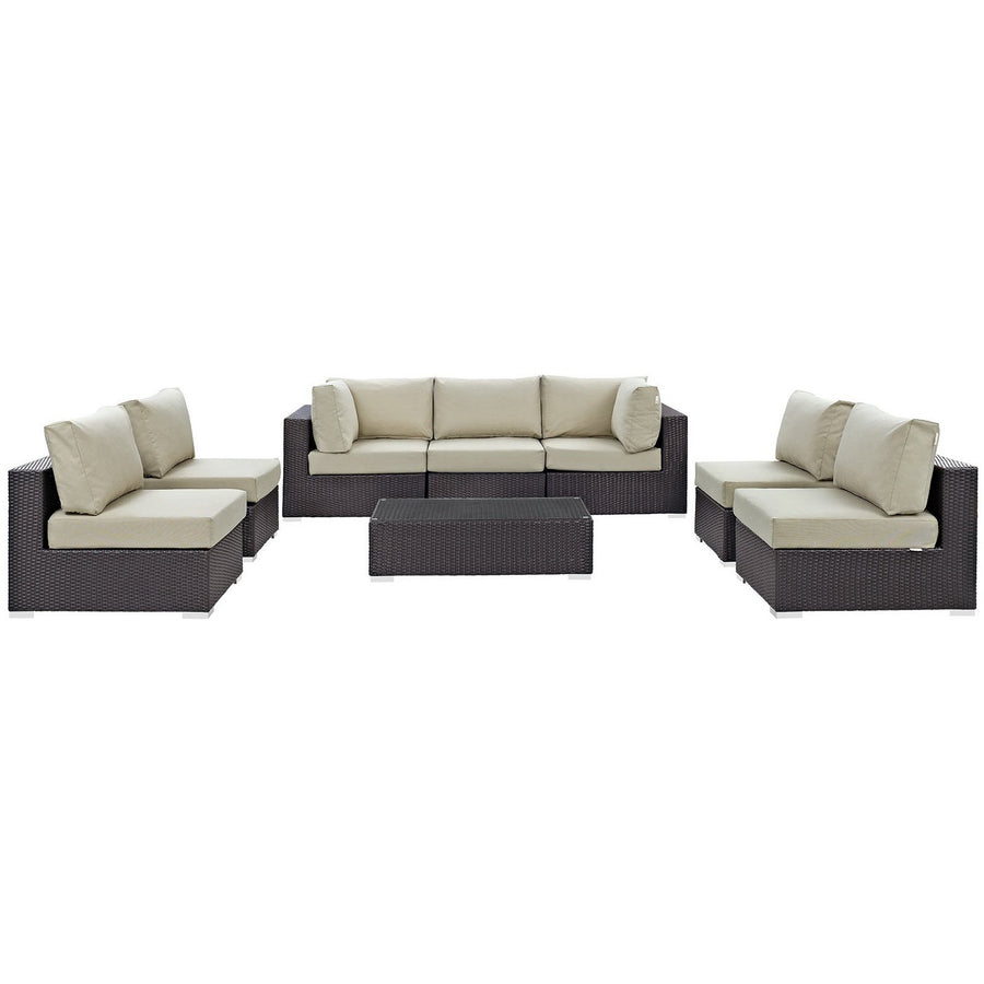 Sienna 8 Piece Outdoor Patio Sectional Set in Espresso Beige