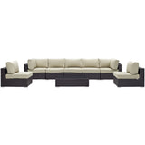 Sienna 8 Piece Outdoor Patio Sectional Set in Espresso Beige