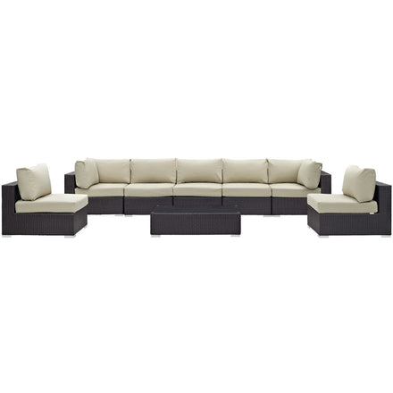 Convene 8 Piece Outdoor Patio Sectional Set in Espresso Beige