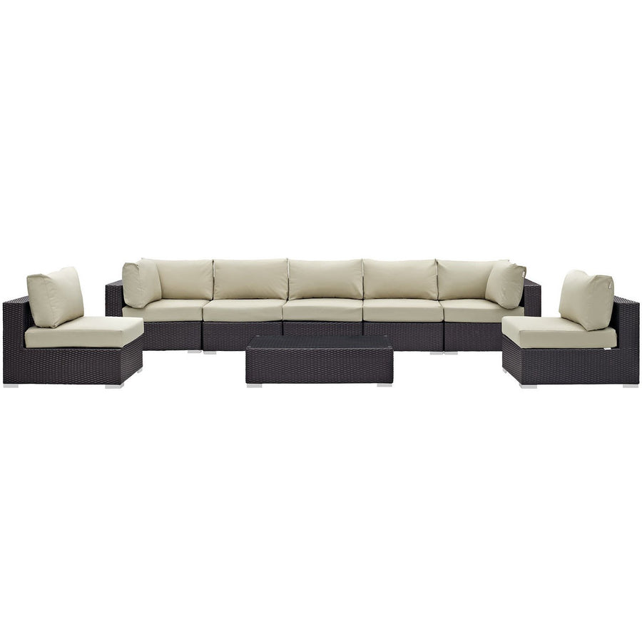 Sienna 8 Piece Outdoor Patio Sectional Set in Espresso Beige