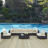 Sienna 8 Piece Outdoor Patio Sectional Set in Espresso Beige