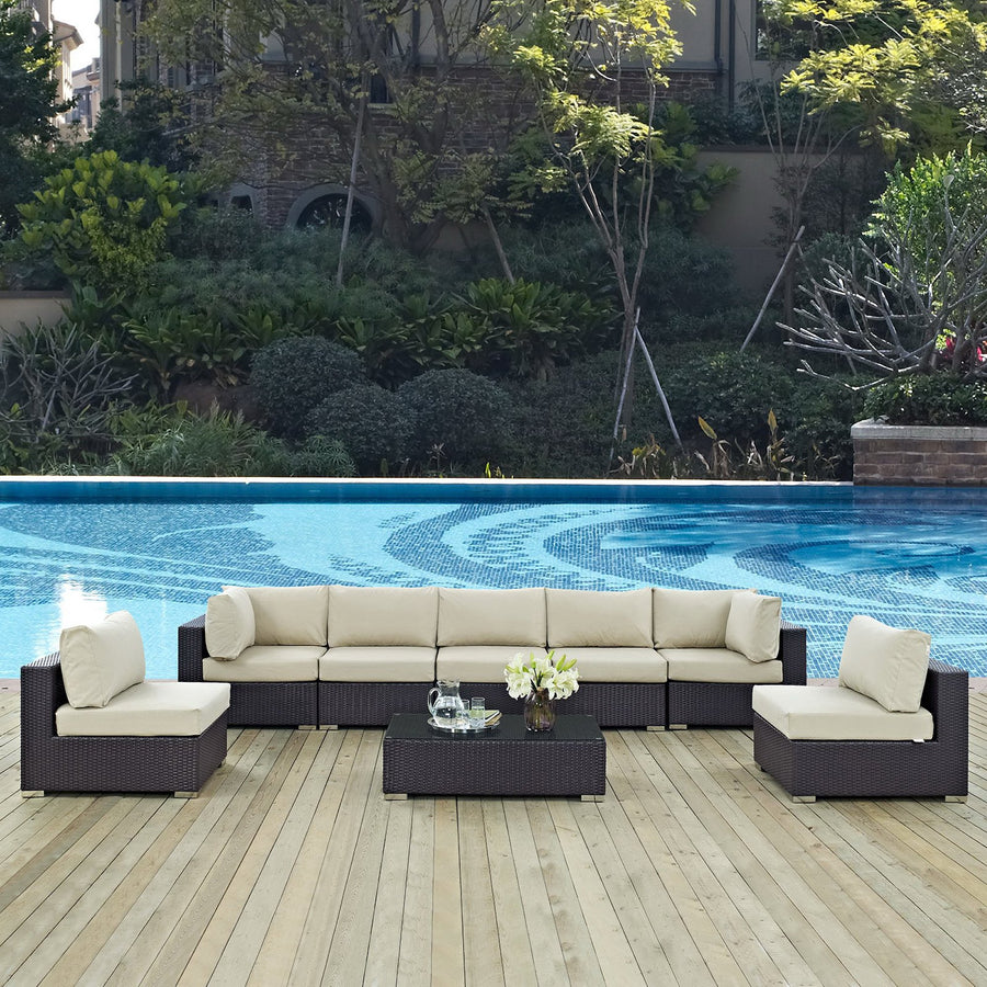 Sienna 8 Piece Outdoor Patio Sectional Set in Espresso Beige