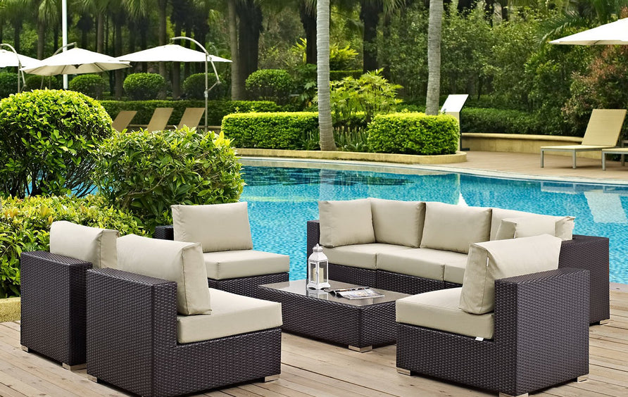 Sienna 8 Piece Outdoor Patio Sectional Set in Espresso Beige