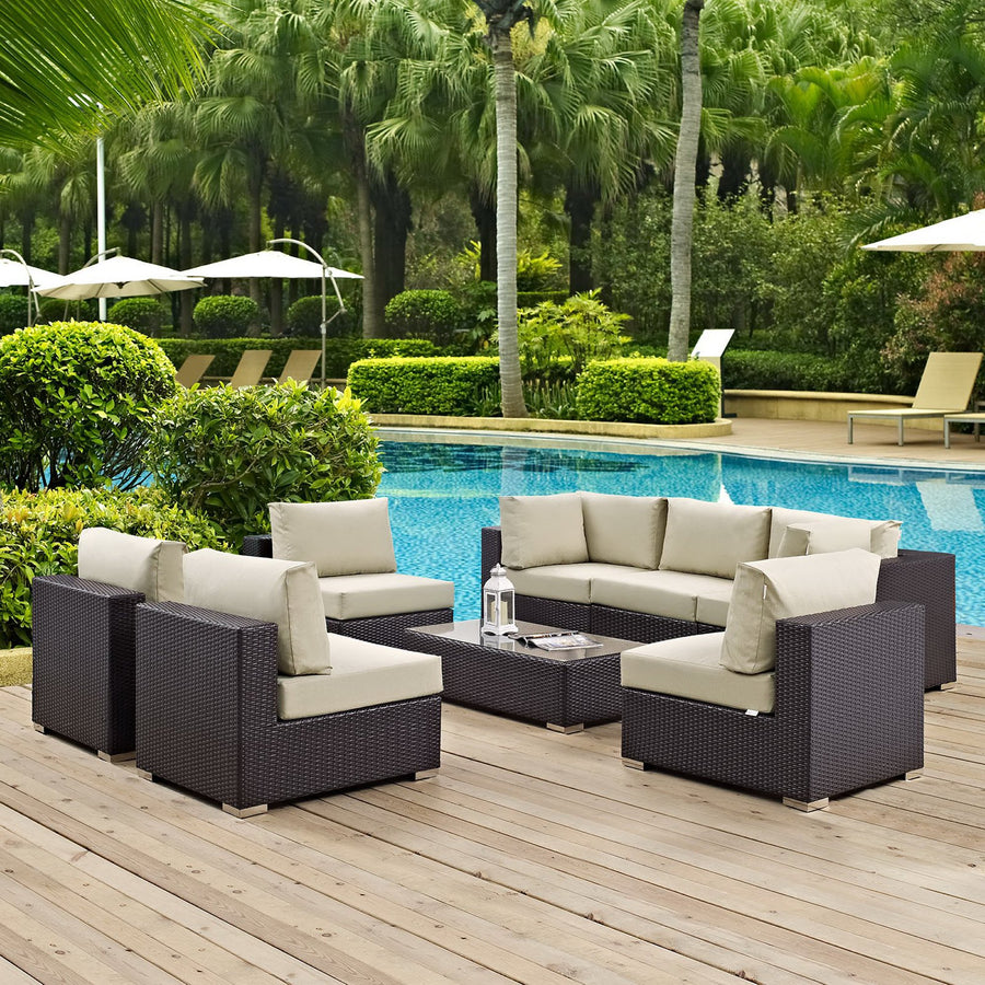 Sienna 8 Piece Outdoor Patio Sectional Set in Espresso Beige