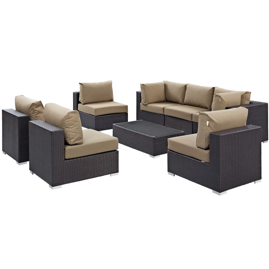Sienna 8 Piece Outdoor Patio Sectional Set in Espresso Mocha