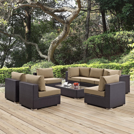 Convene 8 Piece Outdoor Patio Sectional Set in Espresso Mocha