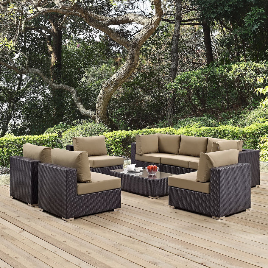 Sienna 8 Piece Outdoor Patio Sectional Set in Espresso Mocha
