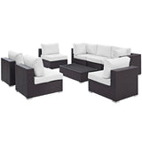 Sienna 8 Piece Outdoor Patio Sectional Set in Espresso White