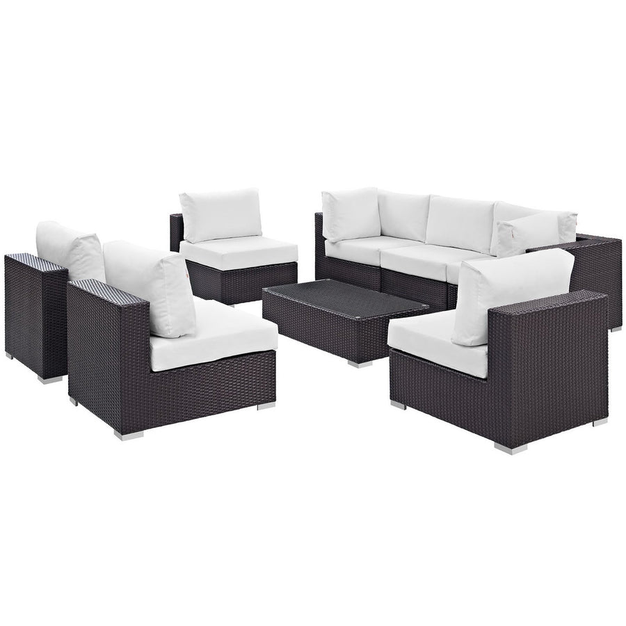 Sienna 8 Piece Outdoor Patio Sectional Set in Espresso White