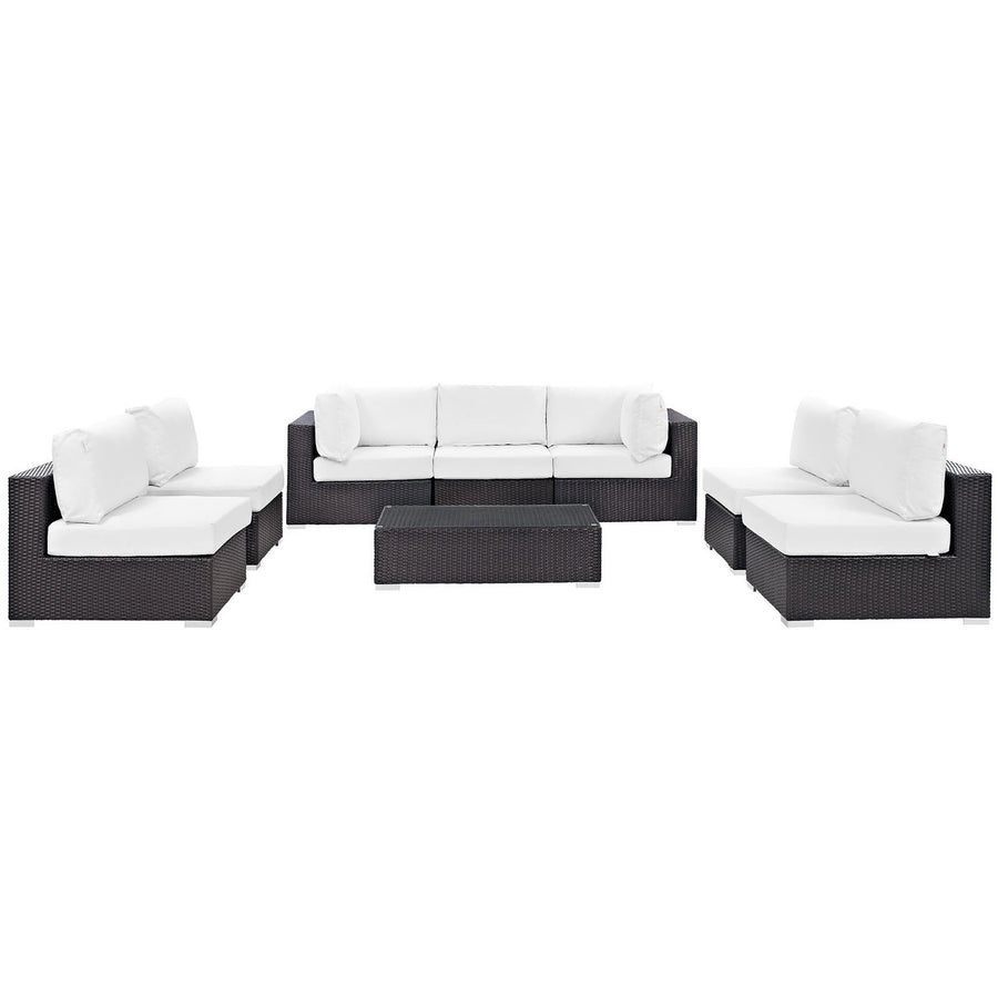 Sienna 8 Piece Outdoor Patio Sectional Set in Espresso White