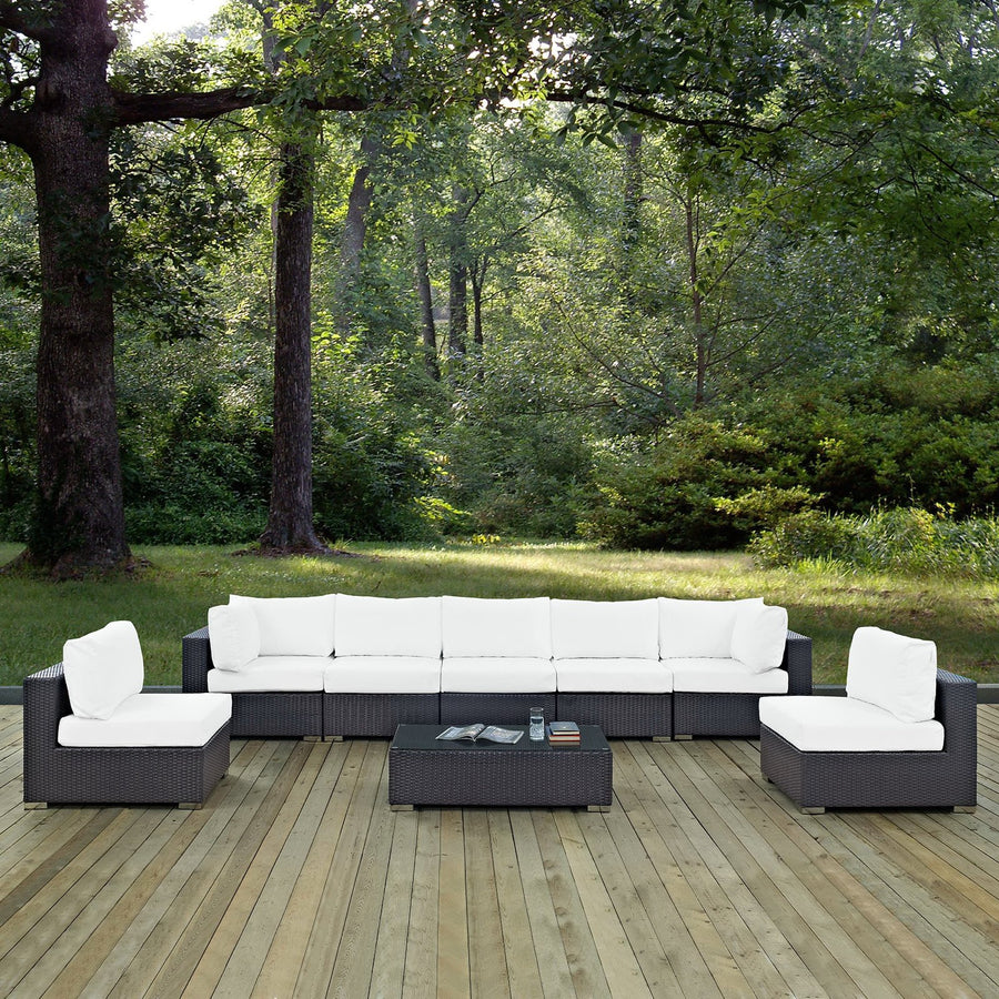 Sienna 8 Piece Outdoor Patio Sectional Set in Espresso White