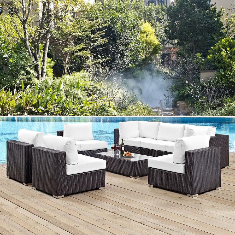 Sienna 8 Piece Outdoor Patio Sectional Set in Espresso White