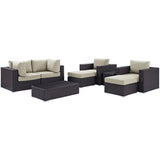 Sienna 8 Piece Outdoor Patio Sectional Set in Espresso Beige