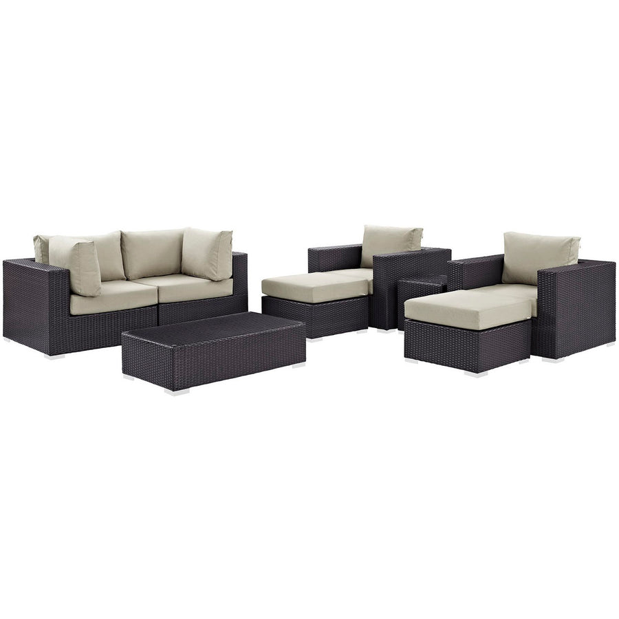 Sienna 8 Piece Outdoor Patio Sectional Set in Espresso Beige