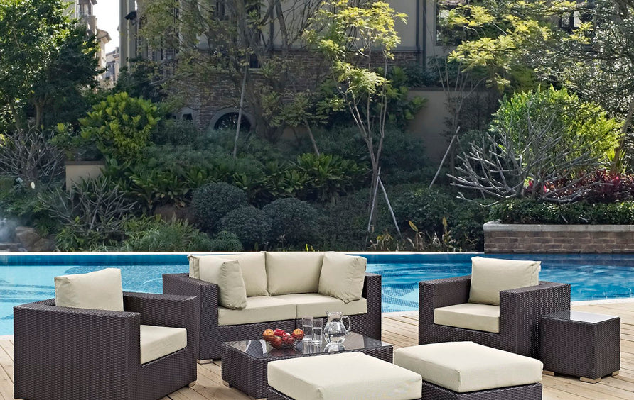 Sienna 8 Piece Outdoor Patio Sectional Set in Espresso Beige