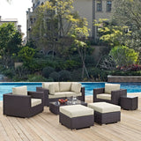 Sienna 8 Piece Outdoor Patio Sectional Set in Espresso Beige