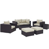 Sienna 8 Piece Outdoor Patio Sectional Set in Espresso Beige