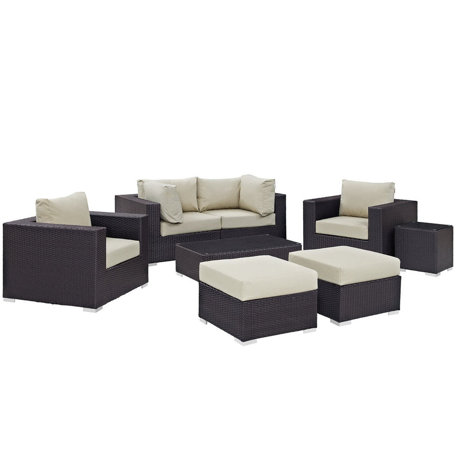 Sienna 8 Piece Outdoor Patio Sectional Set in Espresso Beige