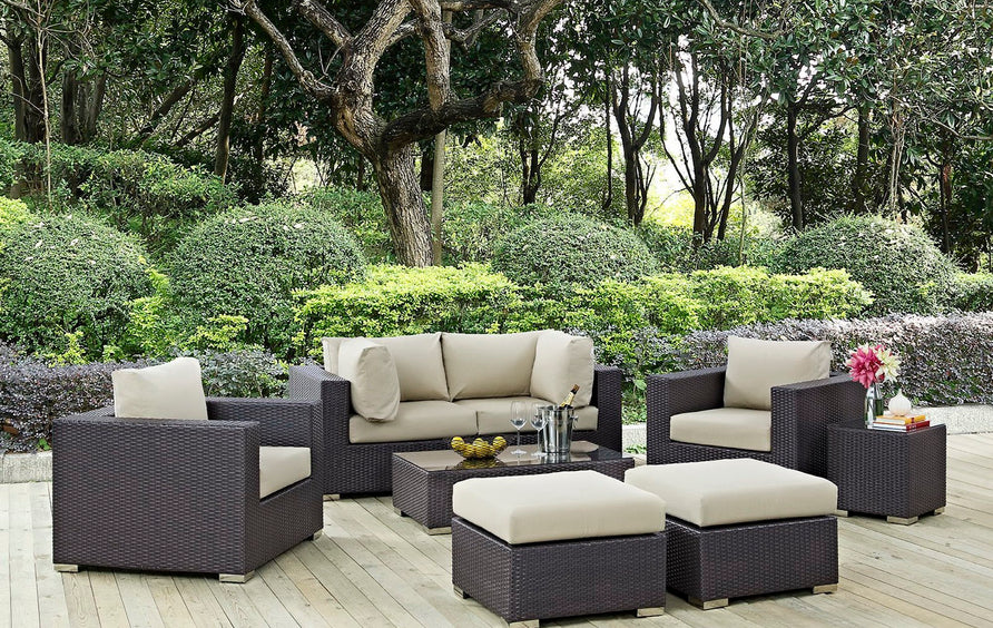 Sienna 8 Piece Outdoor Patio Sectional Set in Espresso Beige