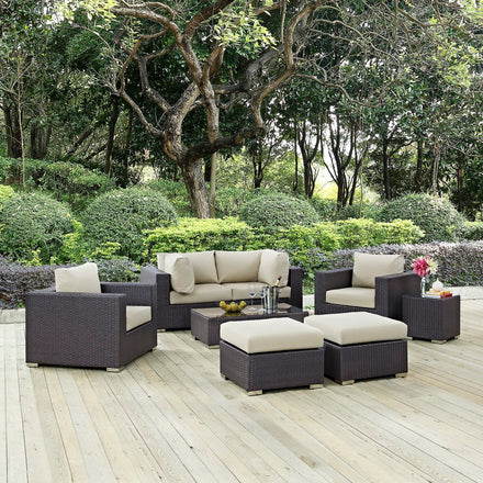Convene 8 Piece Outdoor Patio Sectional Set in Espresso Beige