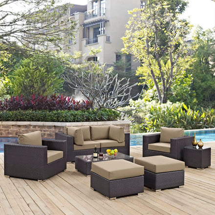 Convene 8 Piece Outdoor Patio Sectional Set in Espresso Mocha