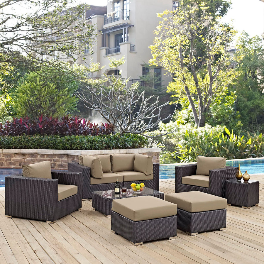 Sienna 8 Piece Outdoor Patio Sectional Set in Espresso Mocha