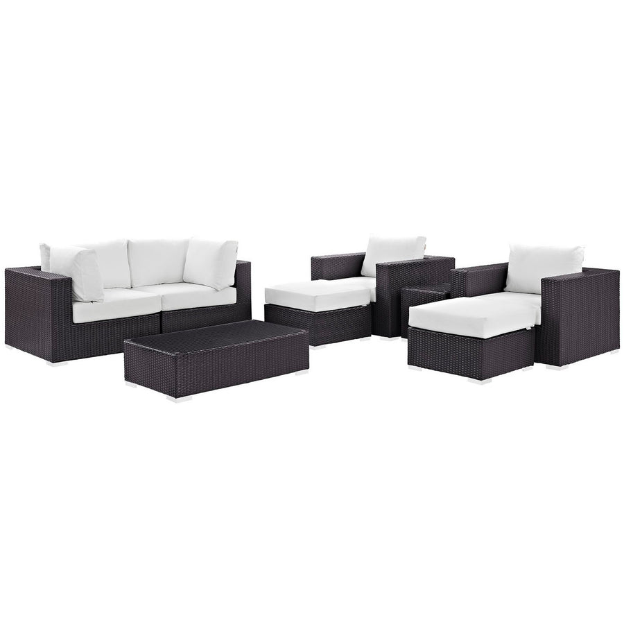 Sienna 8 Piece Outdoor Patio Sectional Set in Espresso White