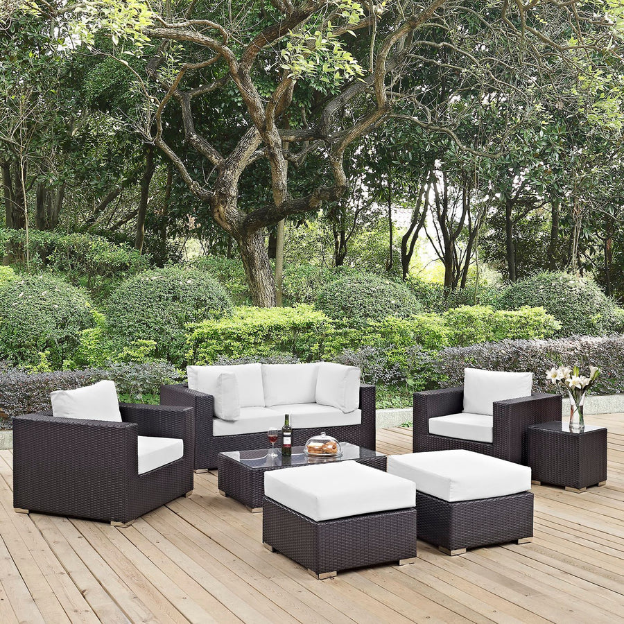 Sienna 8 Piece Outdoor Patio Sectional Set in Espresso White