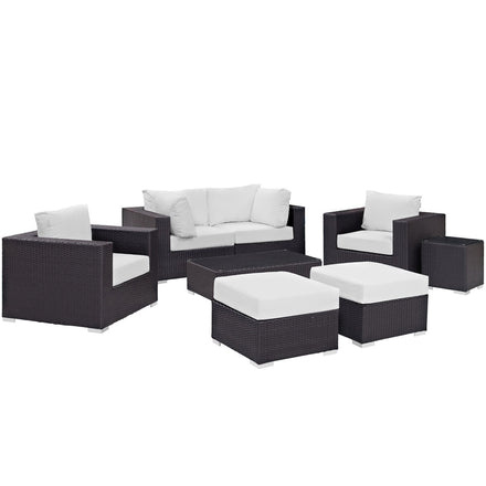 Convene 8 Piece Outdoor Patio Sectional Set in Espresso White
