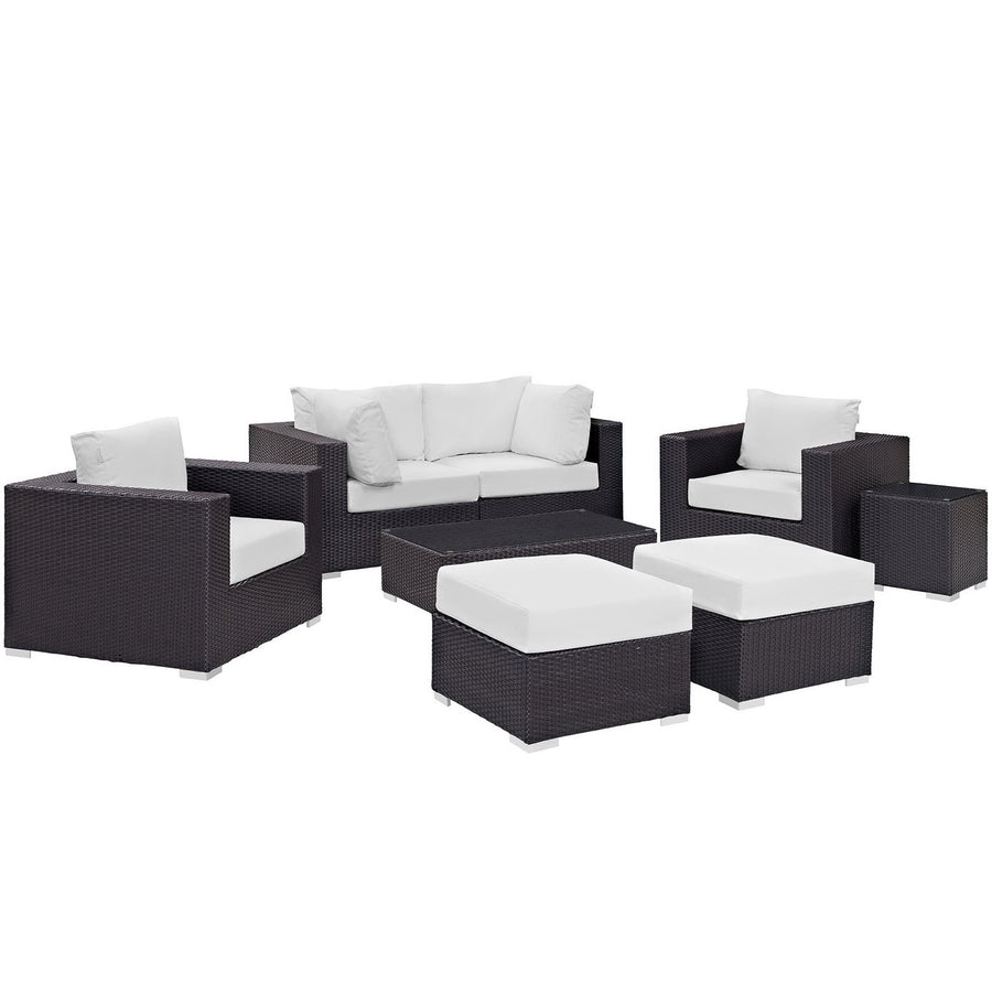 Sienna 8 Piece Outdoor Patio Sectional Set in Espresso White