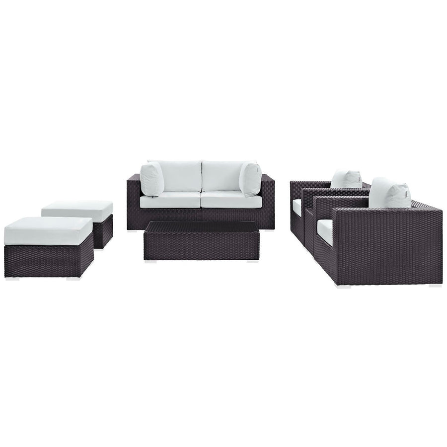Sienna 8 Piece Outdoor Patio Sectional Set in Espresso White