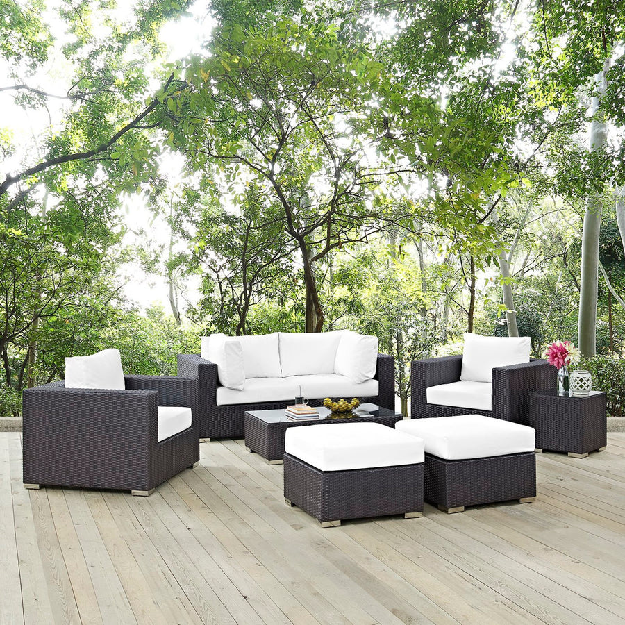 Sienna 8 Piece Outdoor Patio Sectional Set in Espresso White