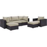 Sienna 6 Piece Outdoor Patio Sectional Set in Espresso Beige